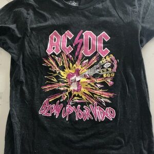 AC/DC Black Short Sleeve Tee with Pink and Yellow Graphic